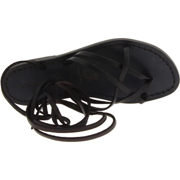 Schwarzen Riemchen Sandalen aus Leder in Italien von Handgefertigt