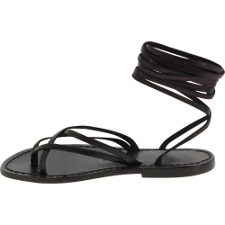 Handmade black leather strappy sandals for women Made in Italy