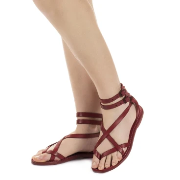 Damen Riemchen-Sandalen aus rote Leder in Italien Handgemachte