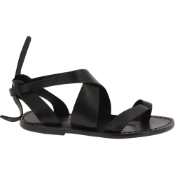 Damen Sandalen aus Schwarz Leder flach in Italien von Handgefertigt