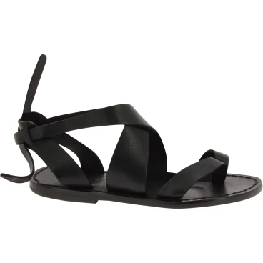 Sandales en cuir noir pour femme travaillé à la main en Italie
