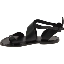 Women's flat black leather sandals handmade in Italy