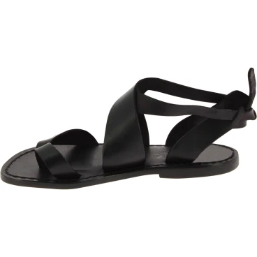 Sandales en cuir noir pour femme travaillé à la main en Italie