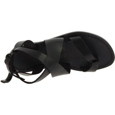 Damen Sandalen aus Schwarz Leder flach in Italien von Handgefertigt