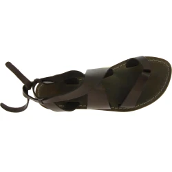 Women's flat mud color leather sandals handmade in Italy