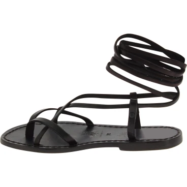 Spartiate femme cuir véritable noir fait main en Italie