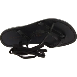 Black strappy flat sandals for women handmade in Italy