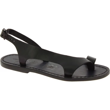 Sandalias de piel negro para mujeres hecho a mano en Italia