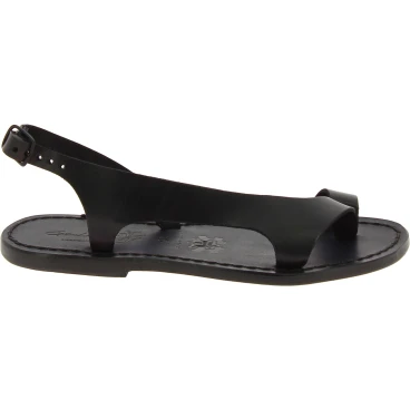 Sandalias de piel negro para mujeres hecho a mano en Italia