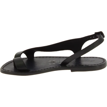 Riemchen-Sandalen für Damen aus Schwarze Leder in Italien von Handgefertigt