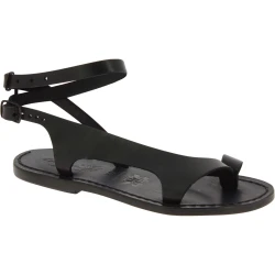 Riemchen-Sandalen für Damen aus Schwarze Leder in Italien von Handgefertigt