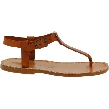 Sandales tong en cuir marron claire pour homme artisanales