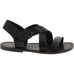 Sandalias en cuero negro para mujer hechos a mano en Italia
