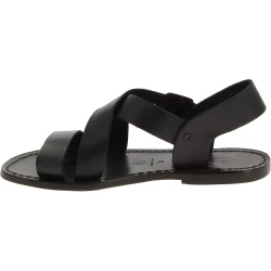 Schwarze Franziskaner-Ledersandalen für Damen in Italien von Handgefertigt