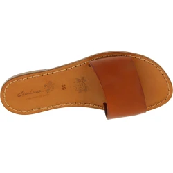 Women's leather slide sandals in tan leather handmade