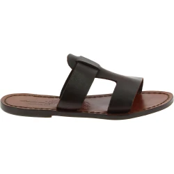 Zapatillas de cuero marron oscuro para mujer hecho a mano en italia