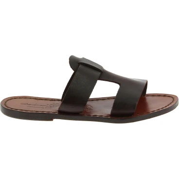 Nu pied pour femme en cuir marron foncé travaillé main