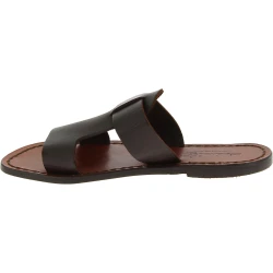 Zapatillas de cuero marron oscuro para mujer hecho a mano en italia