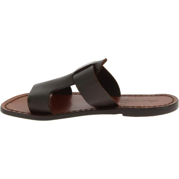 Zapatillas de cuero marron oscuro para mujer hecho a mano en italia