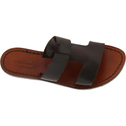 Zapatillas de cuero marron oscuro para mujer hecho a mano en italia