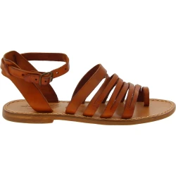 Sandalias de dedo para mujer hechas a mano en piel color canela