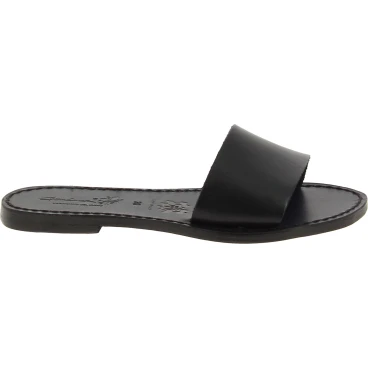 Zapatillas romanas de cuero negro para mujer hecho a mano