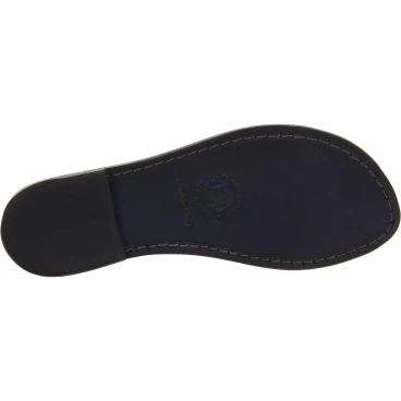 Women's leather slides sandals in black leather handmade