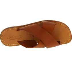 Zapatillas de cuero italiano marrón para hombre hecho a mano en Italia