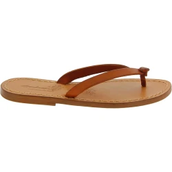 Handmade women's thong slippers in tan leather