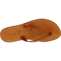 Handmade women's thong slippers in tan leather