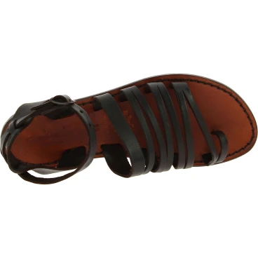 Sandalias de dedo para mujer hechas a mano en piel marron oscuro
