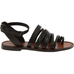 Sandalias de dedo para mujer hechas a mano en piel marron oscuro