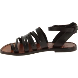 Sandalias de dedo para mujer hechas a mano en piel marron oscuro