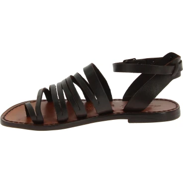 Sandalias de dedo para mujer hechas a mano en piel marron oscuro