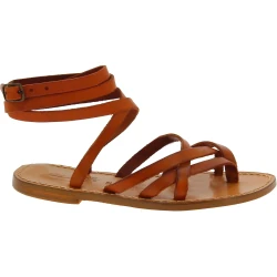 Women's tan leather strappy sandals handmade in Italy