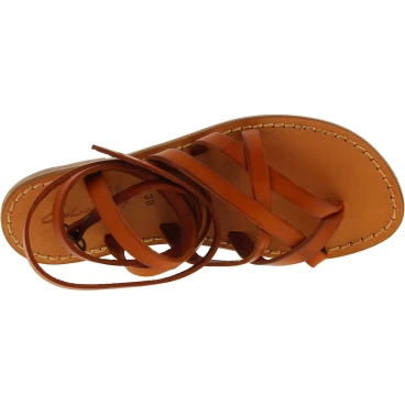 Women's tan leather strappy sandals handmade in Italy