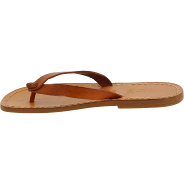 Tong pour homme en cuir marron fait à la main en Italie