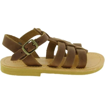 Attica Persephone Sandales gladiateur pour enfant en cuir nubuck marron faits à la main en Grèce