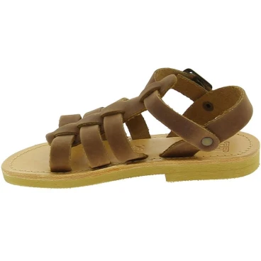 Attica Persephone Sandales gladiateur pour enfant en cuir nubuck marron faits à la main en Grèce