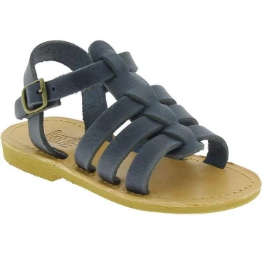 Attica Persephone child gladiator sandals in brown nubuck with buckle closure handmade in Greece