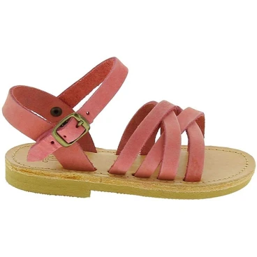 Attica Persephone child gladiator sandals in brown nubuck with buckle closure handmade in Greece