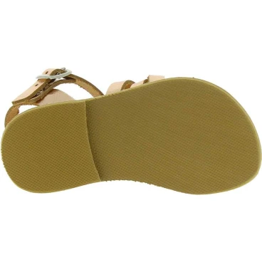 Sandali intrecciati gladiatore da bambina in pelle di vitello laminata oro rosa chiusura con fibbia
