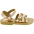 Girl's gladiator braided sandals in gold pink laminated calf leather with buckle closure