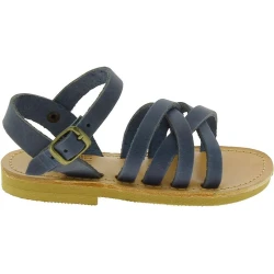 Sandalias gladiadoras trenzadas para niño en piel nobuck azul con cierre de hebilla