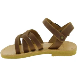 Child's gladiator braided sandals in brown nubuck leather with buckle closure