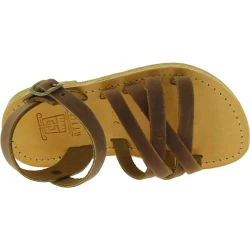 Sandales gladiateur tressées pour enfant en cuir nubuck marron avec fermeture à boucle