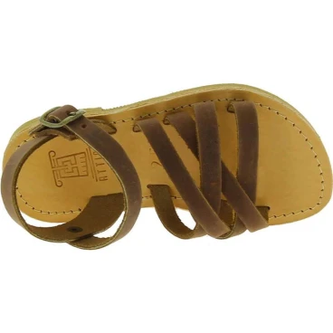 Sandales gladiateur tressées pour enfant en cuir nubuck marron avec fermeture à boucle