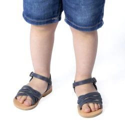 Child's gladiator braided sandals in blue nubuck leather with buckle closure