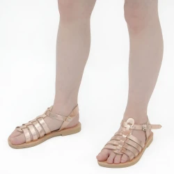 Attica Persephone Sandales gladiateur pour enfant en cuir nubuck marron faits à la main en Grèce