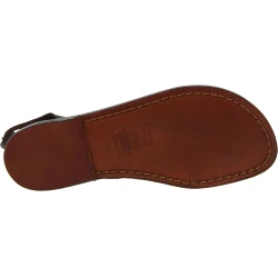 Handgefertigte flache Riemchensandalen in dunkelbraunem Kalbsleder